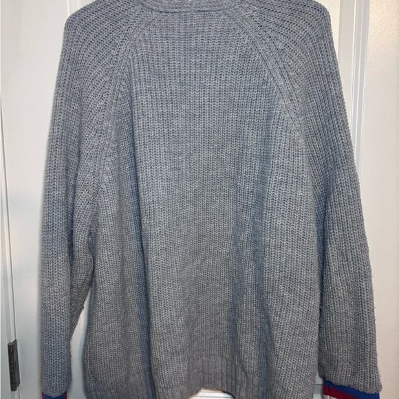 Gray Open-Front Sweater with striped cuffs - Picture 5 of 5